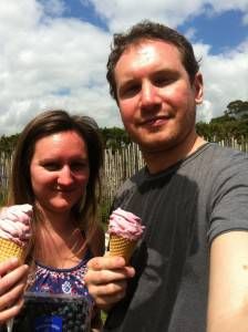 Us Eating Ice Cream From the Blueberry Orchard, New Zealand