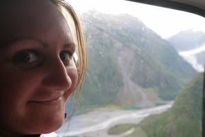 Amy in the helicopter to Fox Glacier