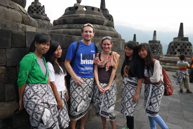 Us and Indonesia Tourists at Borobudur Temple, Indonesia