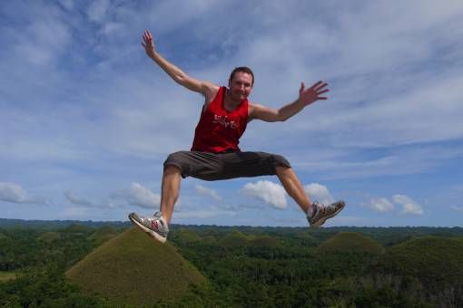 Andrew Jumping at the Chocolate Hills, Bohol