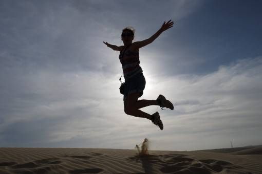Jumping Shot! Amy on White Sand Dunes