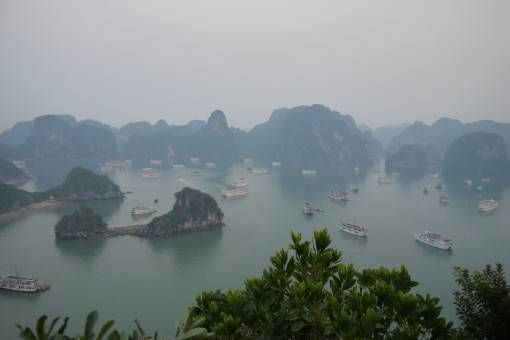 Boats Crowding Halong Bay in Vietnam