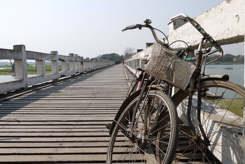 Bikes on a bridge, Mandalay