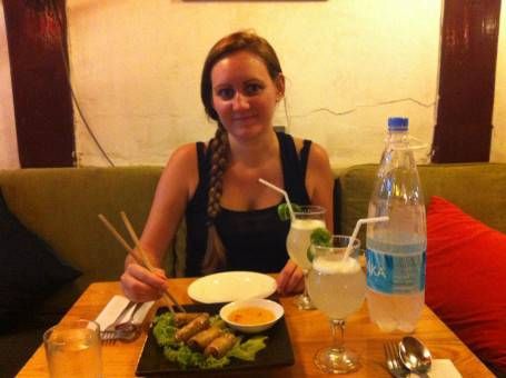 Eating Spring Rolls in Hanoi