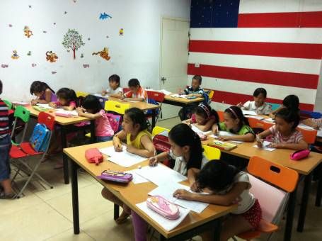Children having an English class at the Language Center in Vietnam