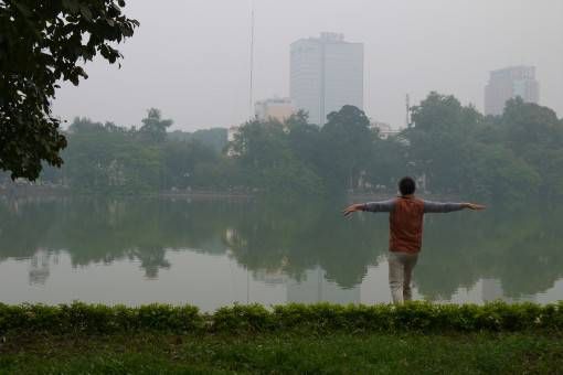 Morning exerciser at Hoan Kiem Lake in Hanoi