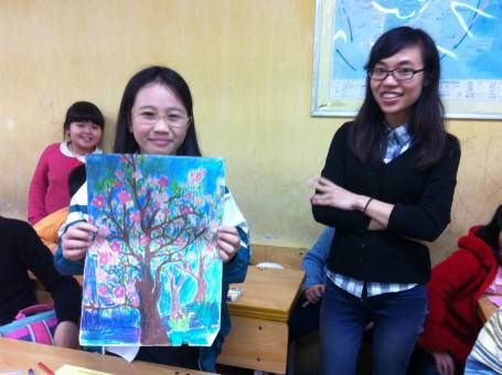 A Vitenamese Student and Her Painting of a TET Tree