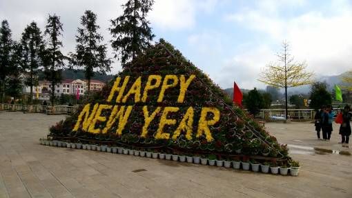Happy New Year Sign in Sapa, Vietnam
