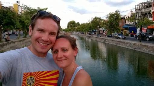 Us by the moat in Chiang Mai, Thailand