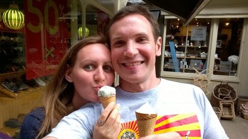 Us eating ice cream on a visit to the UK