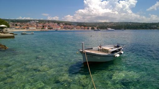 Fishing boat on the clear blue waters of Primosten, Croatia