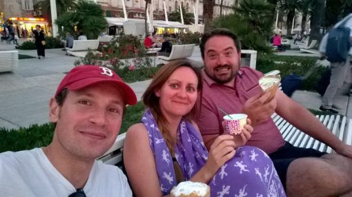 Eating ice cream with our friend in Split, Croatia
