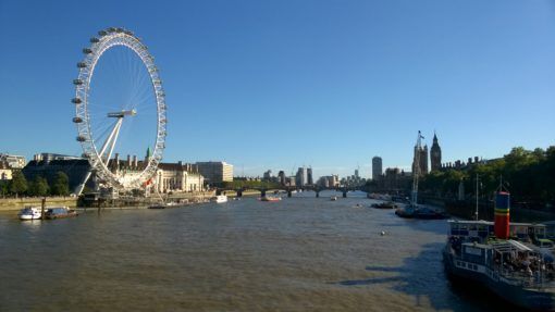 View over the River Thames with the London Eye and Westminster