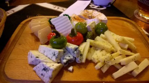 Cheese board from a pub in Prague, Czech Republic