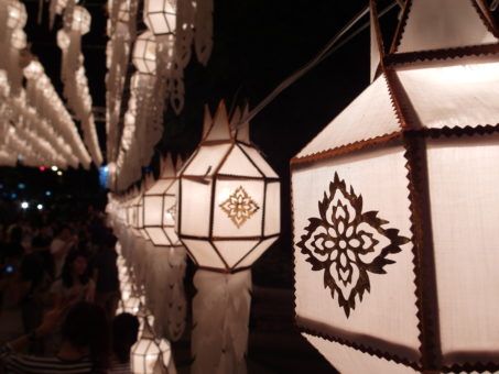 All White paper lanterns at the Yi Peng lantern festival 2016 in Chiang Mai, Thailand