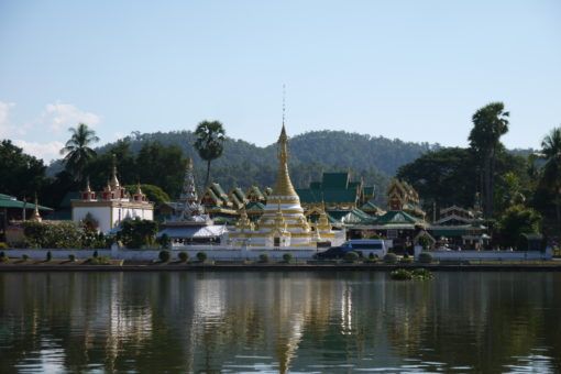 Temples on the lake in Mae Hong Son town, Thailand