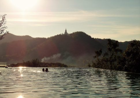 Sunset view of Wat Banpong from our infinity pool