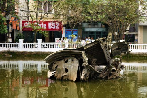 Cafe B52 next to the crash-landed B52 bomber in Hanoi