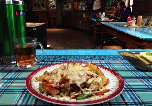 fried potatoes, vegetables and cheese at Snow Lion Lodge, Dingboche