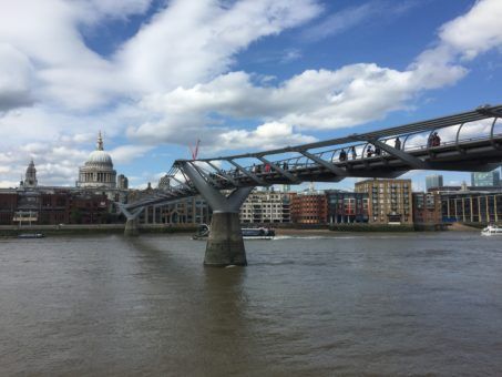 View of St Paul's Cathedral and the Millennium Bridge in London
