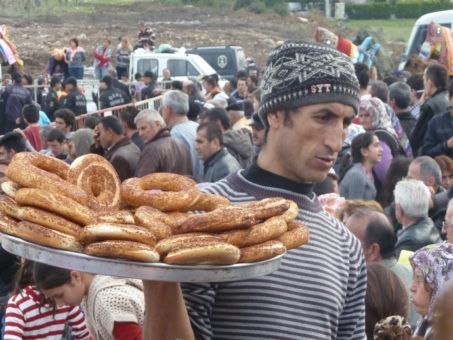 Turkish man carrying pastries in Turkey 