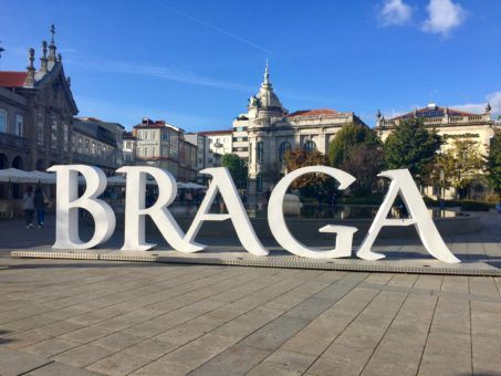 Huge Braga sign in Braga, Portugal 