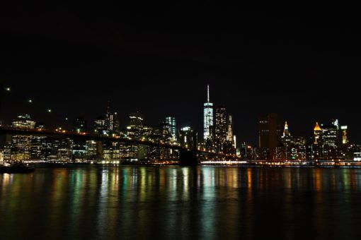 Manhattan skyline by night from Dumbo