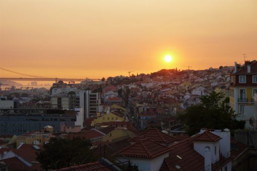 View over Lisbon at sunset from the Bairro Alto area