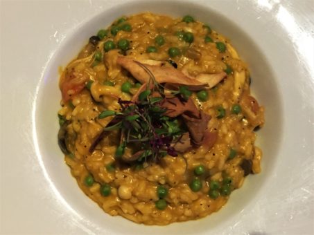 Vegan mushroom risotto at the Ventana Grand Cafe in The Cumberland Hotel, Bournemouth 