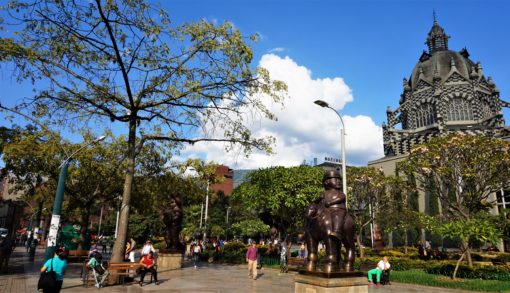 Parque Botero and the Palace of Culture in Medellin Colombia
