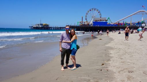 Me and Andrew on Santa Monica Beach, LA, with the Pier behind us