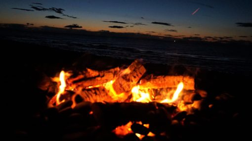 Campfire on the beach at Findhorn Bay, Scotland