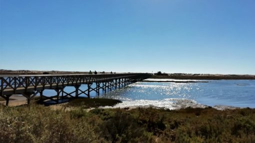 Bridge stretching over the lagoon at Quinta do Lago, Algarve, Portugal