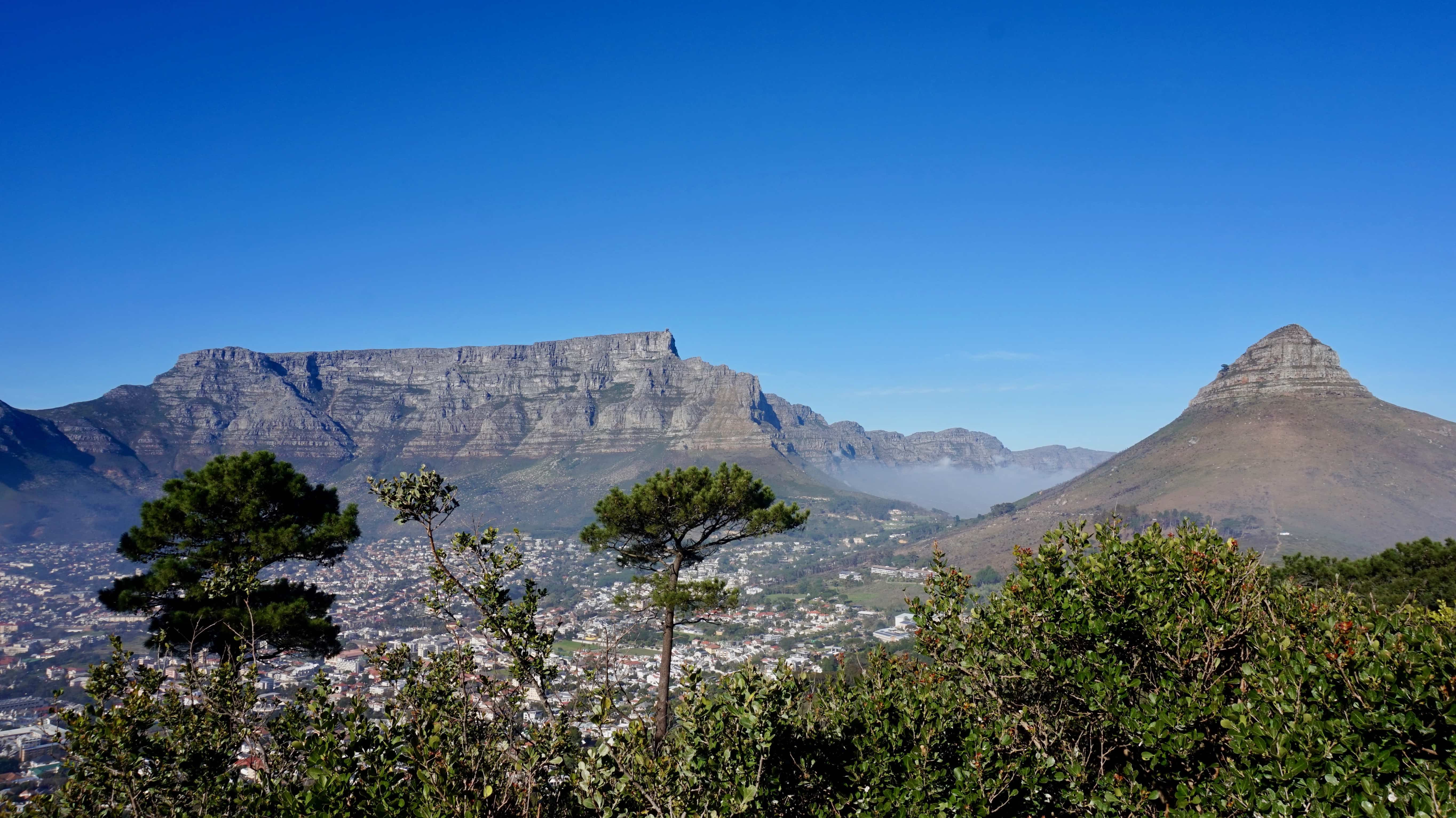 View of Table Mountain and Lion's Head from Signal Hill in Cape Town