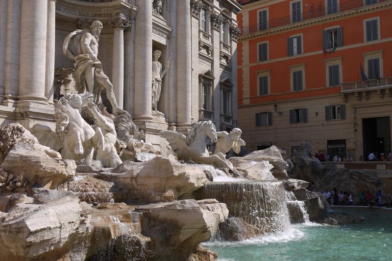 The Fontana di Trevi, or Trevi Fountain, in Rome, Italy