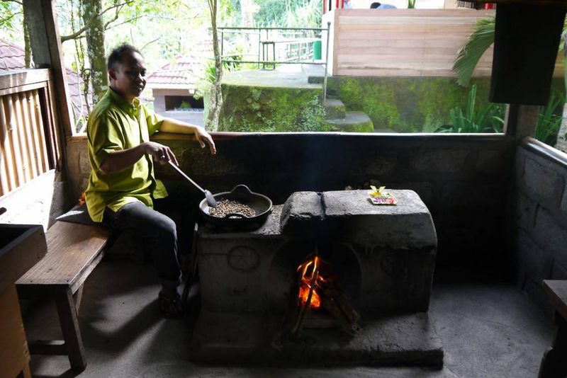 Roasting Coffee Beans at a Plantation in Bali