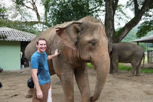 Andrew with an Elephant in Chiang Mai, Thailand