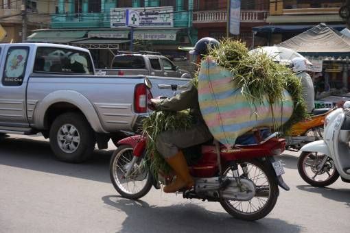 Motorbike Loaded with Bags in Asia