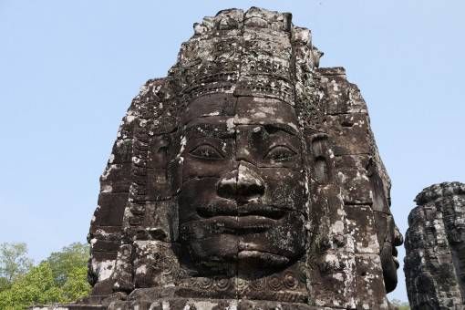 Stone Face at Bayon Temple in Cambodia
