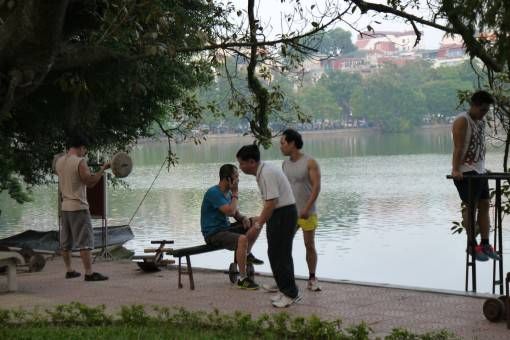 Exercising by the Lake in Hanoi