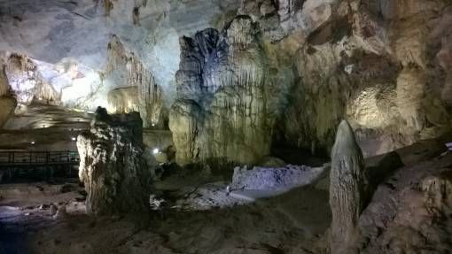 Three stalagmites in Paradise Cave