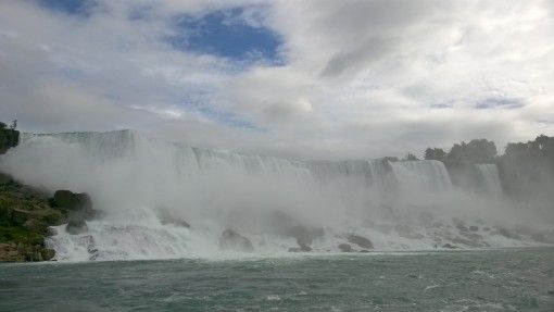 The American and Bridal Veil Falls crashing down on the rocks below at Niagara Falls