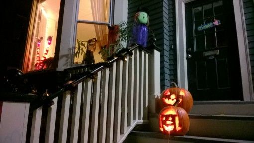Porch decorated for Halloween in Portland, ME