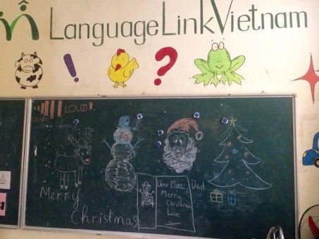 A Language Link Classroom and Blackboard in Hanoi, Vietnam