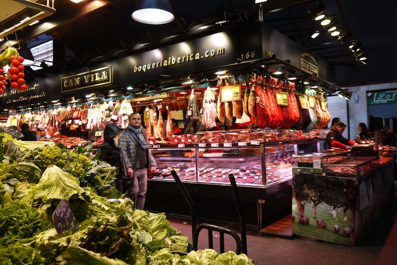 Meat stalls at La Boqueria in Barcelona