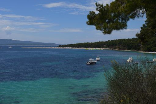 View of Zlatni Rat Beach from the town of Bol