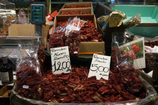 Sun Dried Tomatoes in the Central Market in Florence