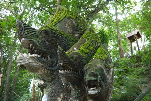 Dragon head statues in Wat Umong Temple, Chiang Mai 