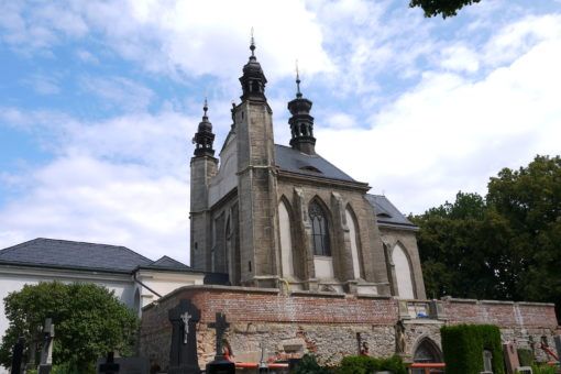 Outside view of Church of All Saints and Sedlec Ossuary in the Czech Republic