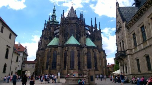 The rear facade of St Vitus Cathedral in Prague 